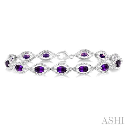 Silver Oval Shape Gemstone & Diamond Bracelet