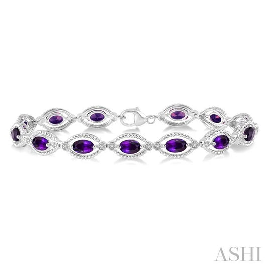 Silver Oval Shape Gemstone & Diamond Bracelet