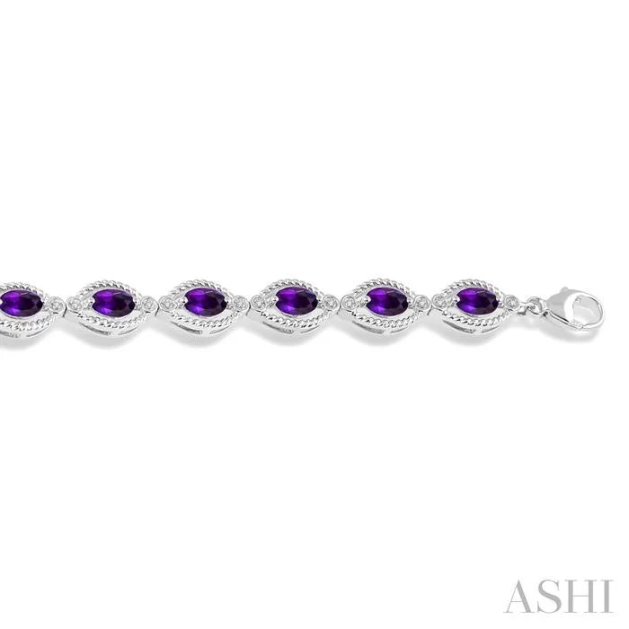Silver Oval Shape Gemstone & Diamond Bracelet