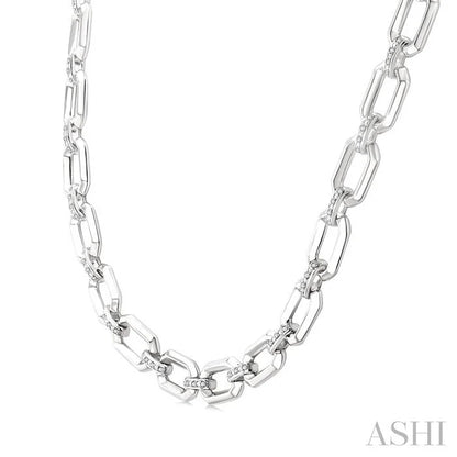 Silver Bold Rectangular Shape Link Diamond Necklace