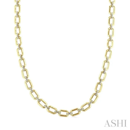 Gold Vermeil Bold Rectangular Shape Link Diamond Necklace