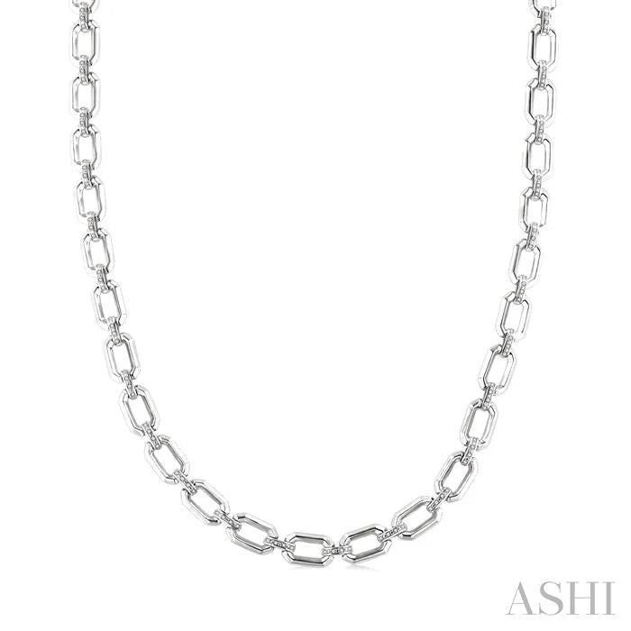 Silver Bold Rectangular Shape Link Diamond Necklace