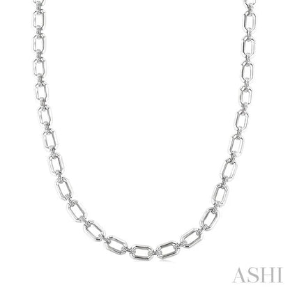 Silver Bold Rectangular Shape Link Diamond Necklace
