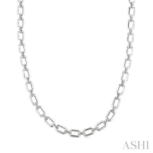 Silver Bold Rectangular Shape Link Diamond Necklace
