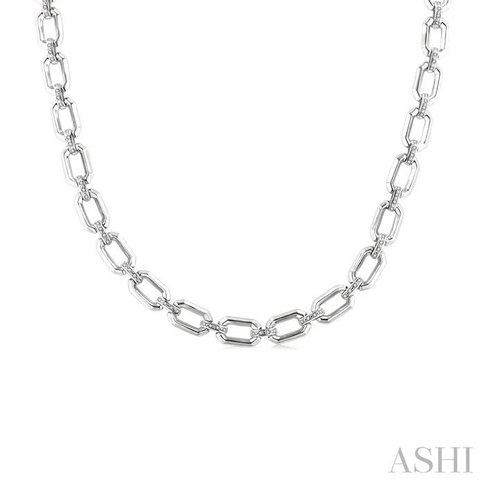 Silver Bold Rectangular Shape Link Diamond Necklace