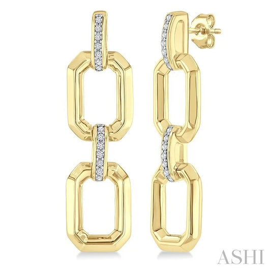 Gold Vermeil Bold Rectangular Shape Link Diamond Fashion Earrings