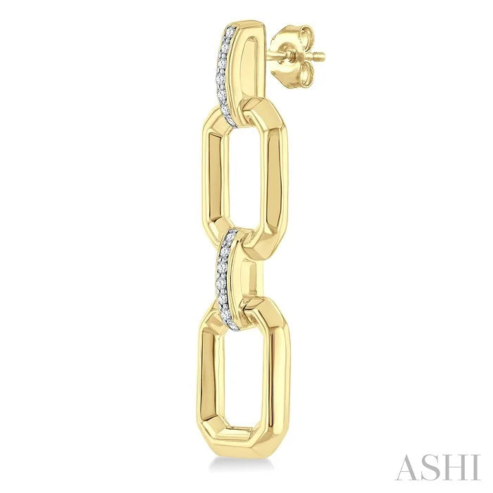 Gold Vermeil Bold Rectangular Shape Link Diamond Fashion Earrings