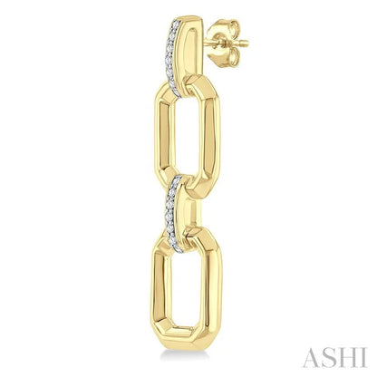Gold Vermeil Bold Rectangular Shape Link Diamond Fashion Earrings