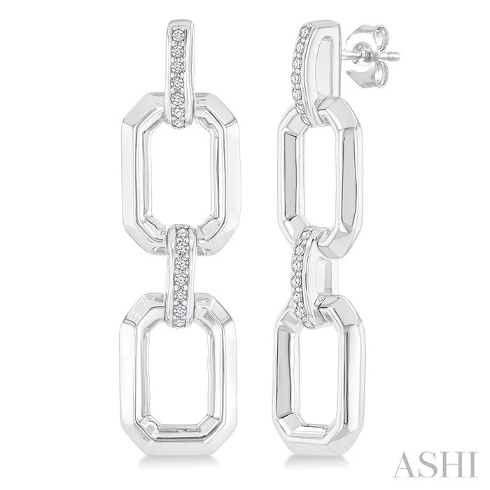 Silver Bold Rectangular Shape Link Diamond Fashion Earrings
