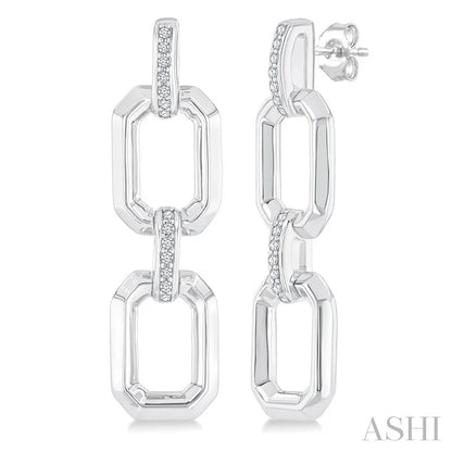 Silver Bold Rectangular Shape Link Diamond Fashion Earrings