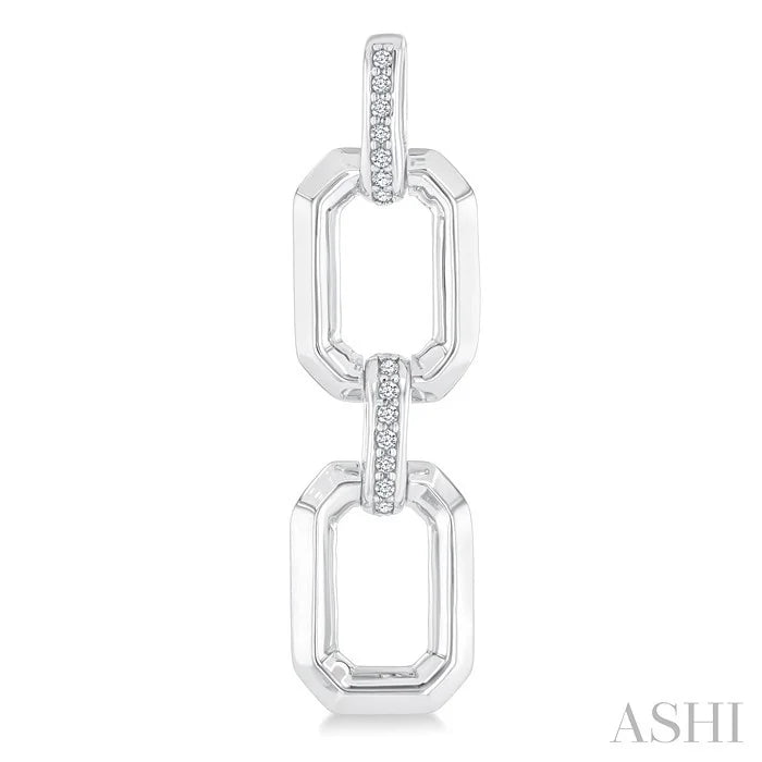 Silver Bold Rectangular Shape Link Diamond Fashion Earrings