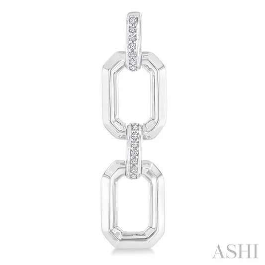 Silver Bold Rectangular Shape Link Diamond Fashion Earrings