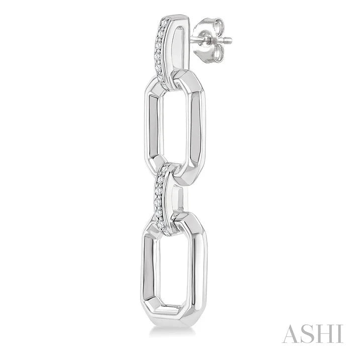 Silver Bold Rectangular Shape Link Diamond Fashion Earrings