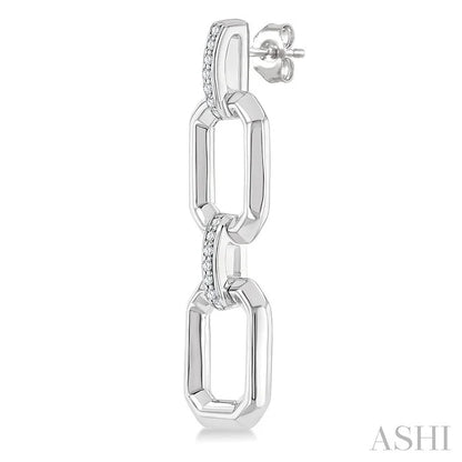 Silver Bold Rectangular Shape Link Diamond Fashion Earrings