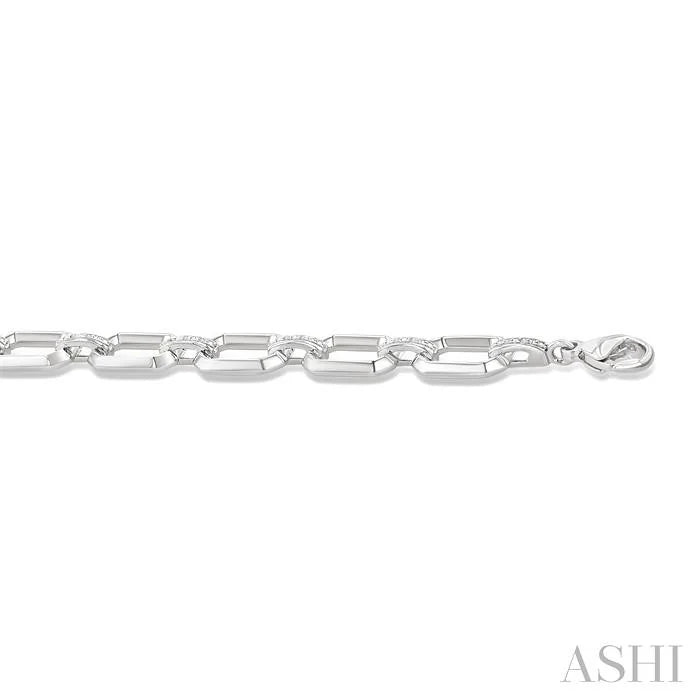 Silver Bold Rectangular Shape Link Diamond Fashion Bracelet
