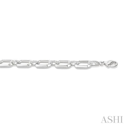 Silver Bold Rectangular Shape Link Diamond Fashion Bracelet