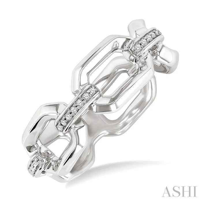 Silver Bold Rectangular Shape Link Diamond Ring