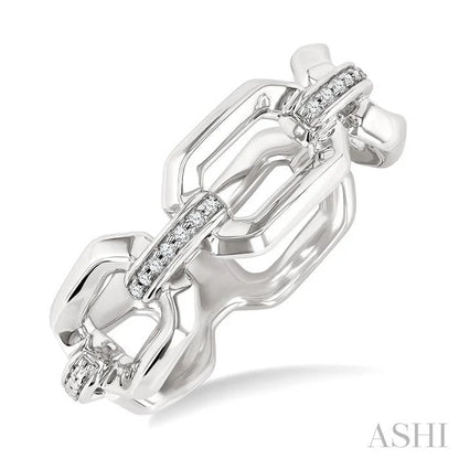 Silver Bold Rectangular Shape Link Diamond Ring