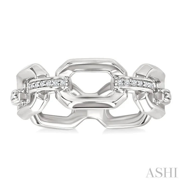 Silver Bold Rectangular Shape Link Diamond Ring