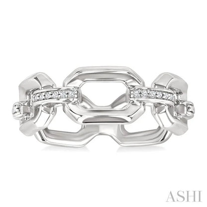 Silver Bold Rectangular Shape Link Diamond Ring
