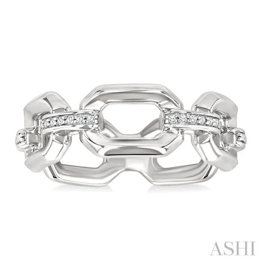 Silver Bold Rectangular Shape Link Diamond Ring