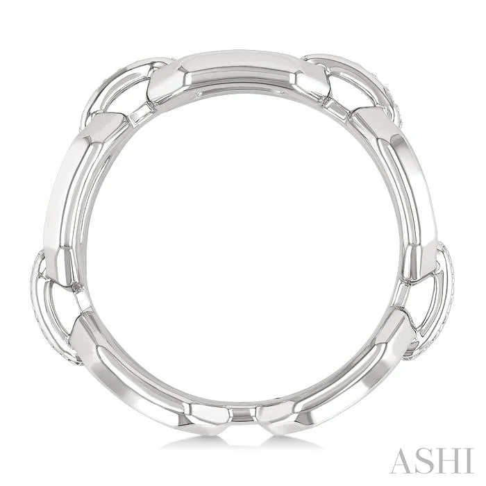 Silver Bold Rectangular Shape Link Diamond Ring