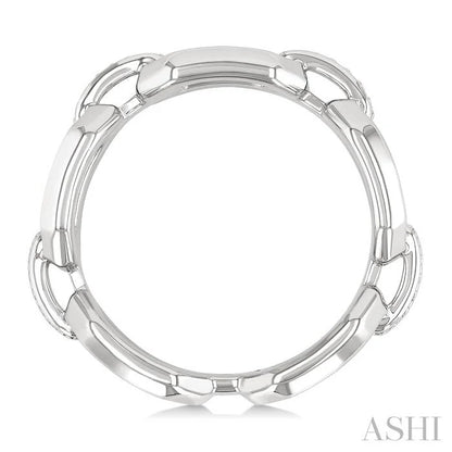 Silver Bold Rectangular Shape Link Diamond Ring