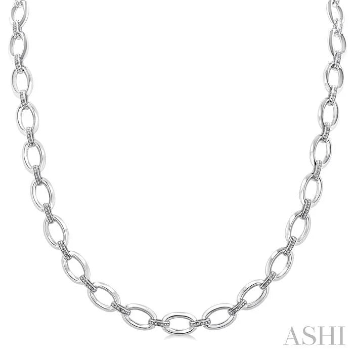Silver Bold Oval Shape Link Diamond Necklace