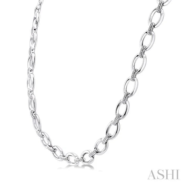 Silver Bold Oval Shape Link Diamond Necklace