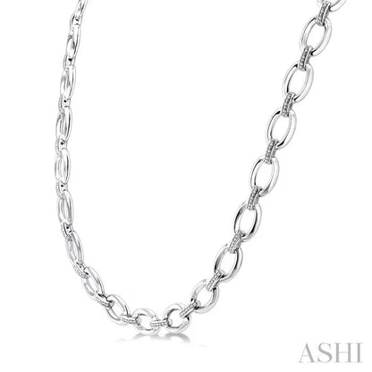 Silver Bold Oval Shape Link Diamond Necklace