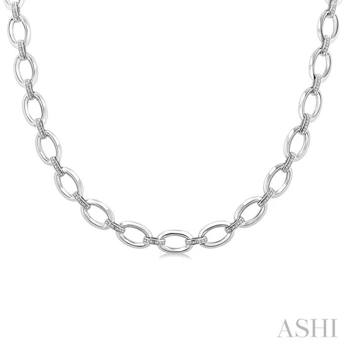 Silver Bold Oval Shape Link Diamond Necklace