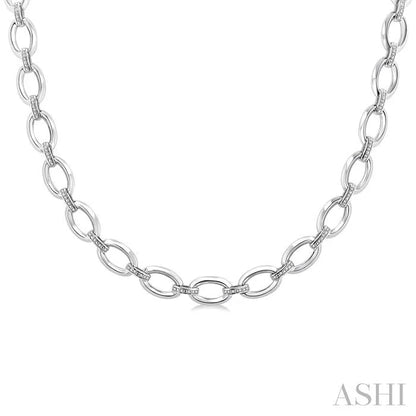 Silver Bold Oval Shape Link Diamond Necklace