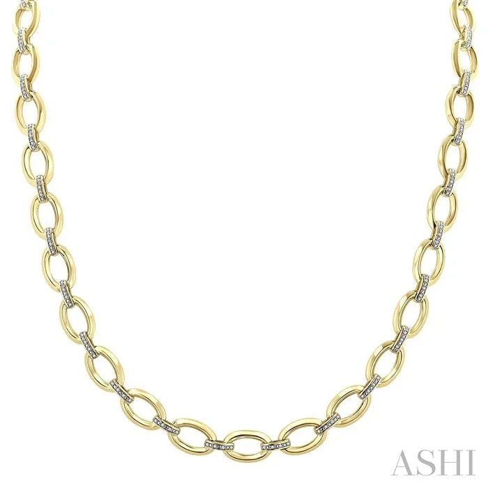 Gold Vermeil Bold Oval Shape Link Diamond Necklace