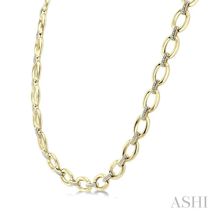 Gold Vermeil Bold Oval Shape Link Diamond Necklace