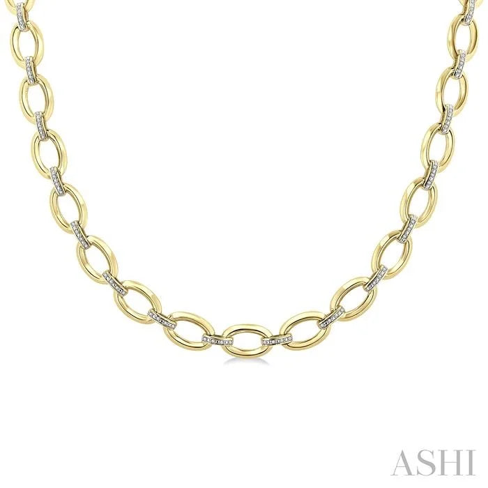 Gold Vermeil Bold Oval Shape Link Diamond Necklace