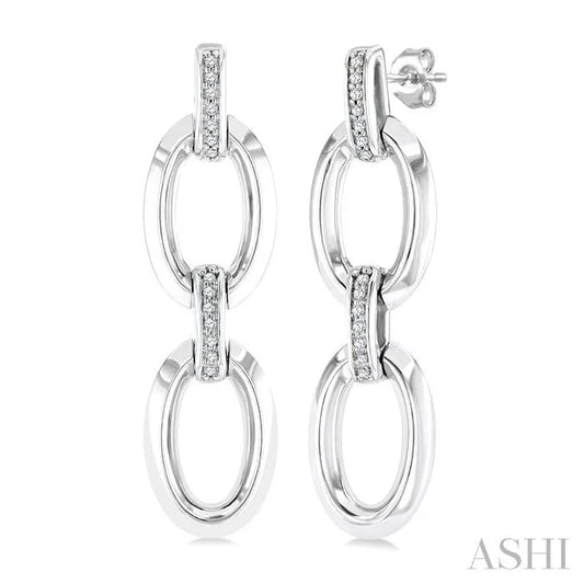 Silver Bold Oval Shape Link Diamond Earrings