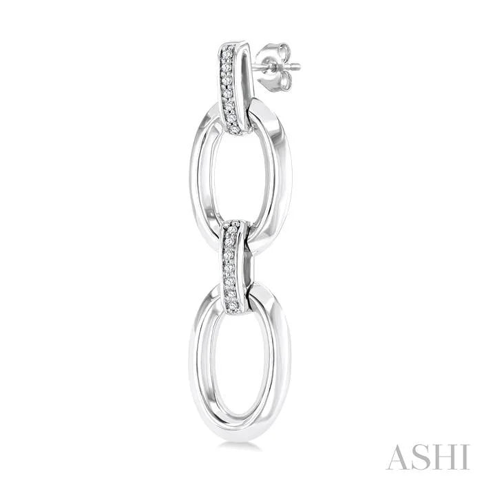 Silver Bold Oval Shape Link Diamond Earrings