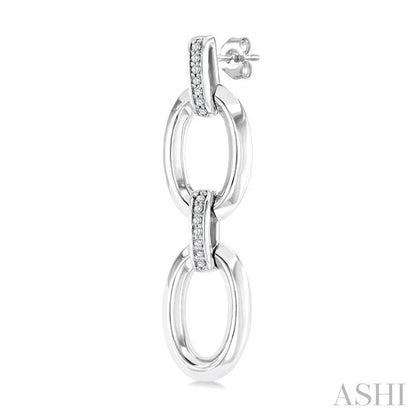 Silver Bold Oval Shape Link Diamond Earrings