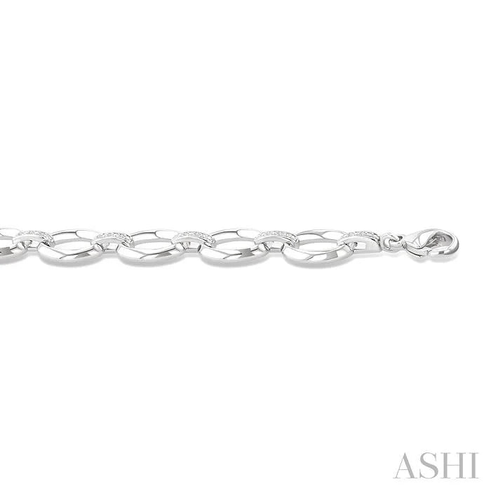 Silver Bold Oval Shape Link Diamond Fashion Bracelet