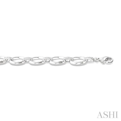 Silver Bold Oval Shape Link Diamond Fashion Bracelet
