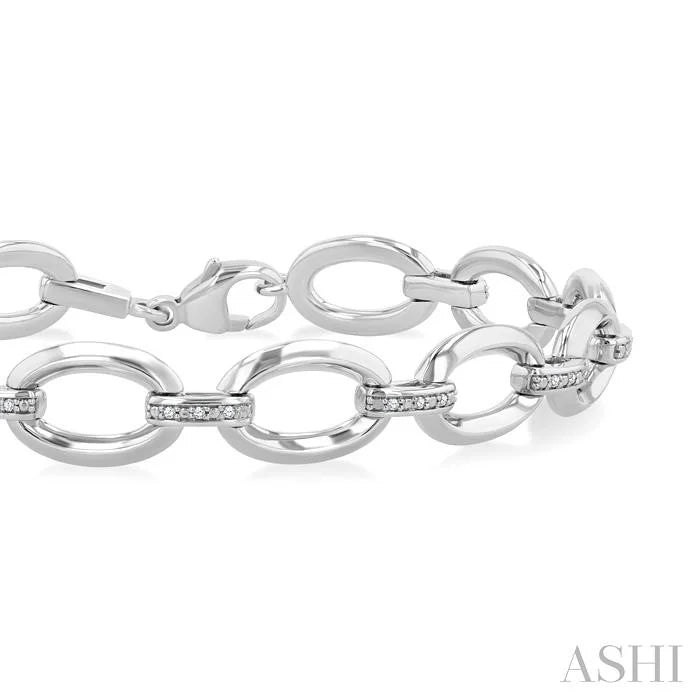 Silver Bold Oval Shape Link Diamond Fashion Bracelet