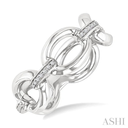 Silver Bold Oval Shape Link Diamond Ring