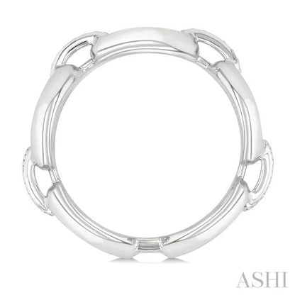 Silver Bold Oval Shape Link Diamond Ring