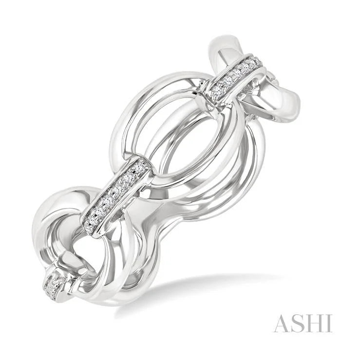 Silver Bold Oval Shape Link Diamond Ring