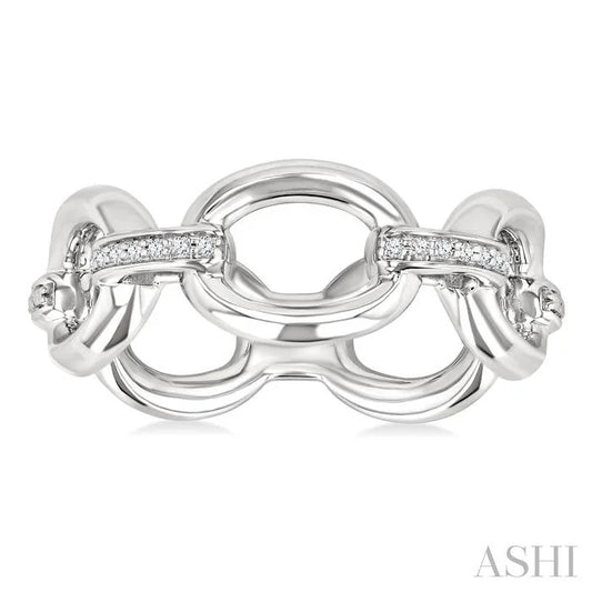 Silver Bold Oval Shape Link Diamond Ring
