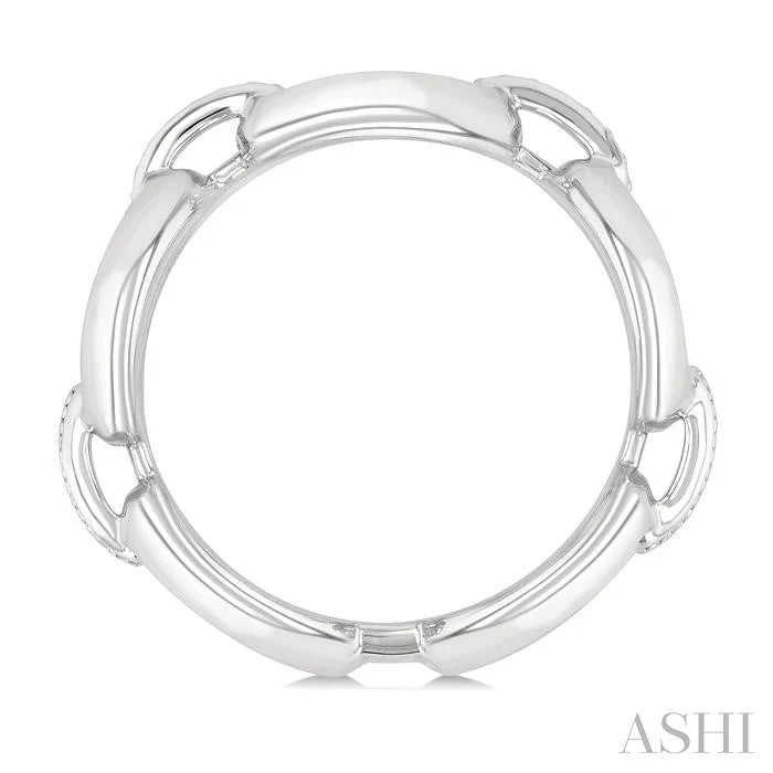 Silver Bold Oval Shape Link Diamond Ring
