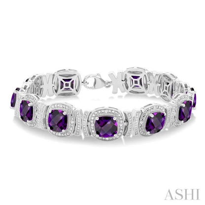 Silver Cushion Shape Gemstone & Diamond Bracelet