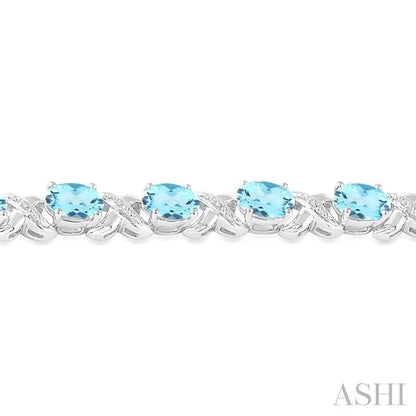 Silver Oval Shape Gemstone & Diamond Bracelet