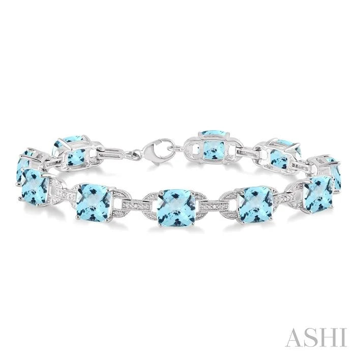 Silver Cushion Shape Gemstone & Diamond Bracelet