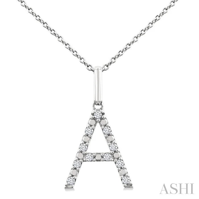Silver Block 'A' Initial Diamond Pendant